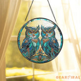 Stained Glass Colorful Owl Bird Suncatcher Stained Glass Window Hanging Decor Owl Ornament Gift for Mom Owl Stained